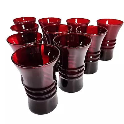 Buy Vtg Anchor Hocking Tumbler Lot Of 10 Ruby Red 1930s Ribbed Drinking Glass 4 3/4  • 33.19£