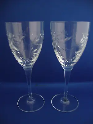 Buy 2 X Royal Doulton Crystal Jasmine Cut Pattern Wine Glasses - Not Signed • 39.95£