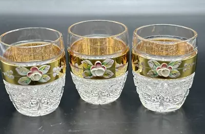 Buy Lead Crystal Shot Glasses Gold Plated Hand Cut Painted Czech Bohemian Set Of 3 • 73.78£