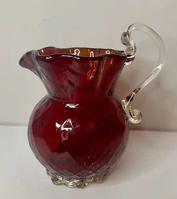 Buy Vintage Cranberry Quilted Glass Jug • 12£