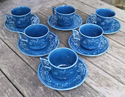 Buy BHS Lincoln Barratts Fruit Embossed Teacup And Saucer X 6 Rare BLUE Colour • 25£