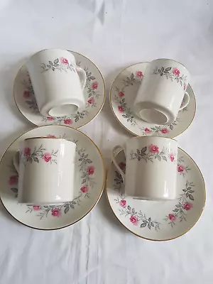 Buy Vintage Myott`s China Lyke  Tea Set. 4 Cups & Saucers, Pink Rose Grey Leaves • 6£