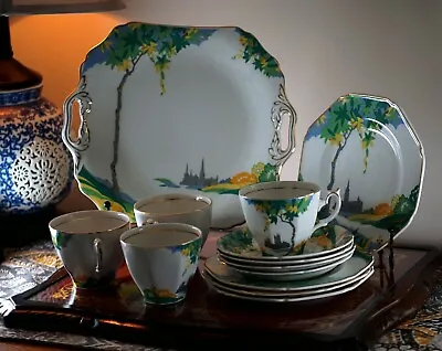 Buy Thomas Hughes & Son, Longport, Green & Yellow Art Deco 1920' Tea Set, 13 Pieces • 181£