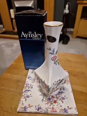 Buy Aynsley Pembroke Vase Porcelain Posy Bud Vase Gold Trim Bone China Birds Flowers • 2.99£