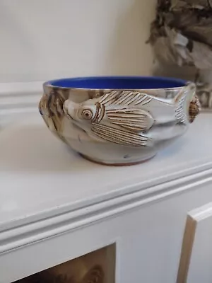 Buy Studio Pottery Fish Relief Blue Glazed Dish Bowl • 36£