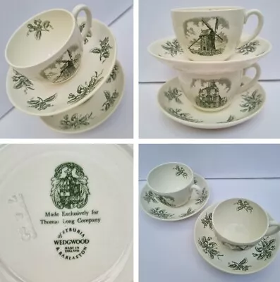 Buy Pair Of Wedgwood For Thomas Long Co 'Island Windmill' 150ml Tea Cup + Saucer • 19.50£