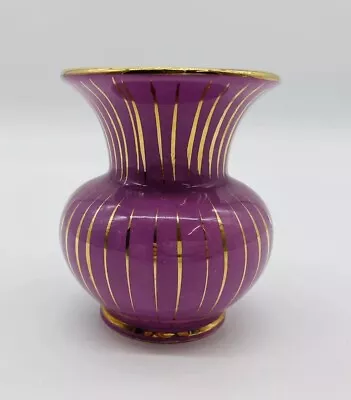 Buy Purple Gold Vase German Pottery Vase U Keramik Ueberlacker 10cm Tall Striped Vtg • 15.99£