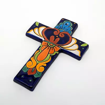 Buy Talavera Pottery Cross Wall Hanging Blue Green Floral Mexico Mexican Folk Art • 18.93£