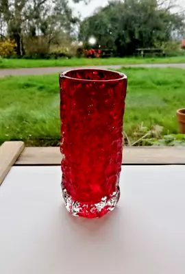 Buy Whitefriars Ruby Red Bark Vase. 7 1/2   Geoffrey Baxter. No.9690  C1970 • 98£