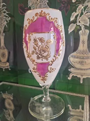 Buy Vintage Bohemian Moser Art Glass Vase, Gold/ Flowers, Czech • 40£