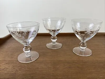 Buy Vintage Champagne Coupes Crystal Glasses Etched Single Ball Stem 3 • 20.87£