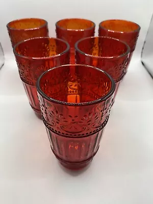 Buy Ruby Red Embossed 11 Oz Glasses Set Of 6 Farmhouse • 28.35£