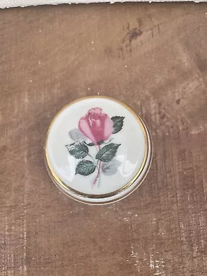 Buy Bavarian Style Trinket Box Porcelain Single Rose On Top With Lid Gold Gilding • 3£