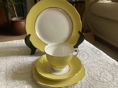 Buy Vintage Colclough, Harlequin Yellow, Bone China, Trio And Large Cake Plate • 7£