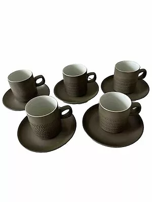 Buy 5 X Denby Chevron Coffee Cups And Saucers Vintage • 9.99£