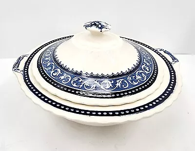 Buy Myott Son And Co England Blue White Corinth Bowl/Lid/ Flo Blue • 31.29£