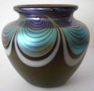 Buy Okra  Iridescent Glass Loops Vase Early Piece Dated 1985 • 64£