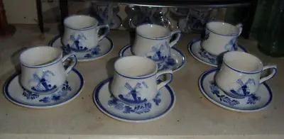 Buy SET OF 6 ANTIQUE DELFT DEMITASSE CUPS & SAUCERS By E H HAND PAINTED  FINE RARER • 30£