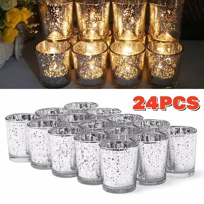 Buy 24pcs Speckle Silver Glass Tea Light Candle Holders Votive Wedding Xmas Decor • 18.99£