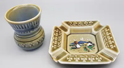 Buy Vintage WADE Irish Porcelain Miniature Vase And Ashtray, Shamrock Pattern • 8.50£