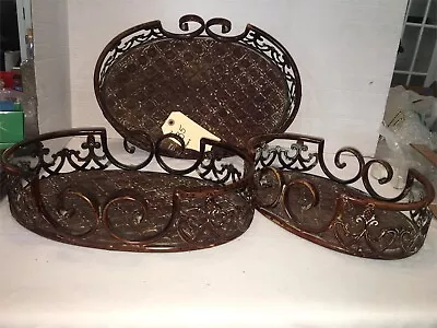 Buy Set Of 3 Oval Metal Nesting Trays  Sides Decor Brown Large Is 9x16 • 32.66£