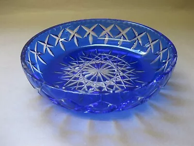 Buy Vintage Bohemian Crystal Glass Shallow Bowl ~ Blue Cut To Clear ~ 20 Cm • 23.99£