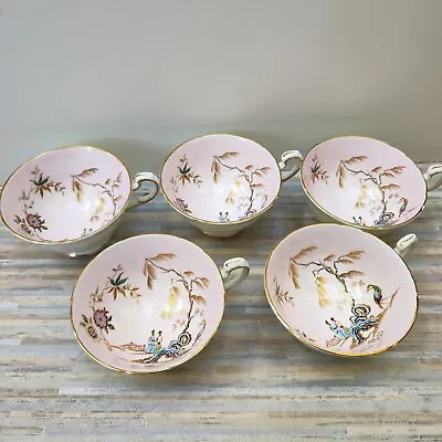 Buy Paragon Fine Bone China 5 Tea Cups Pink Oriental Garden Courting Bird England • 499.99£