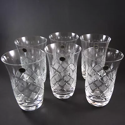 Buy 6 Vintage Danish Lyngby Crystal Vienna Antique Cut Beer Water Glasses Tumblers • 58.65£