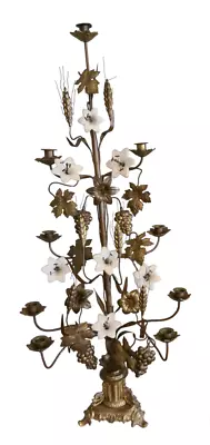 Buy Antique Victorian Tole Glass Flower Grape Wheat 9 Candle Candelabra 40'' High • 1,003.39£