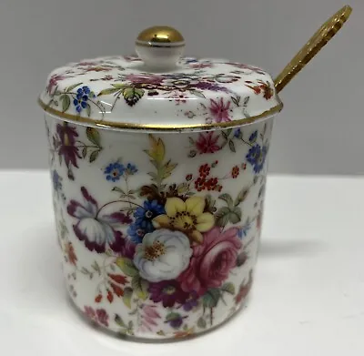 Buy Vintage Hammersley & Co.  Fine England Bone China Gold Etched Jam Jar With Spoon • 25.88£