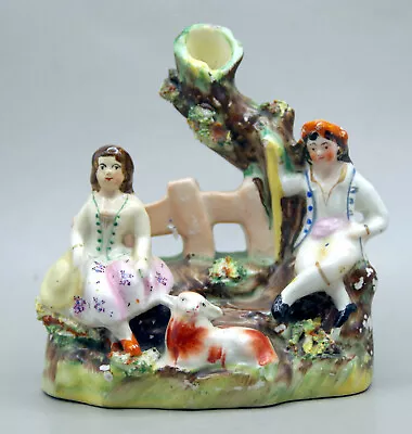 Buy STAFFORDSHIRE C1850  Couple  Early POTTERY FIGURINE With DOG • 9.99£
