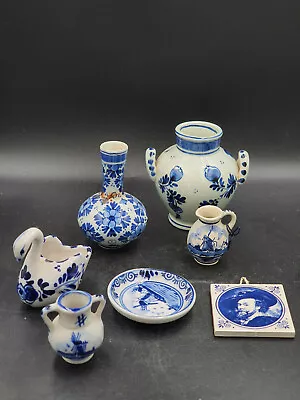 Buy 7X Delfts Original Vintage Ceramic Porcelain Vase/Pitcher/Pot/Plate/Hand Painted • 50.34£