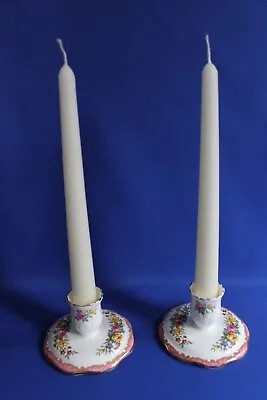 Buy   Pair Of Crown Staffordshire - Fine Bone China - Candlesticks + Candles   • 10.99£