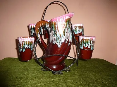 Buy Vintage French Vallauris Drip Glaze Lemonade Set With Stand • 22.99£