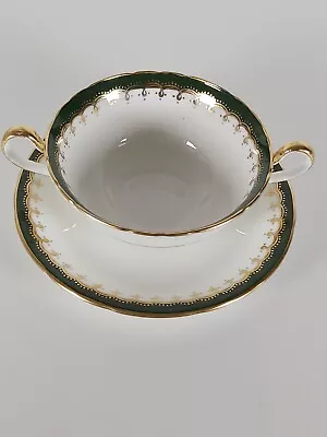 Buy Aynsley Bone China Green Gilded Soup Cup And Saucer, Pattern 8213 • 15£
