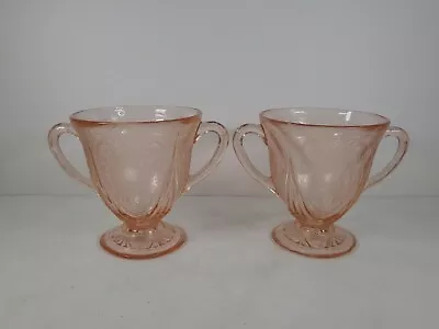 Buy Hazel Atlas Pink Royal Lace Depression Glass Open Sugar Bowls EUC Vintage Pair • 10.50£