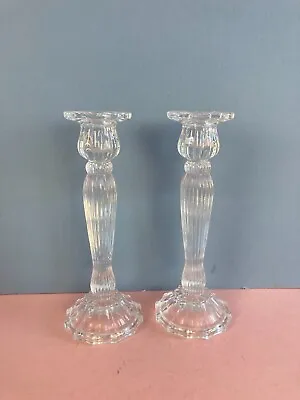 Buy Vintage Glass Candle Holders, Matching Pair, Pressed Glass, Christmas, Wedding • 14.99£