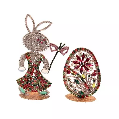 Buy Czech Glass Rhinestone Easter Rabbit And Egg Ornament • 144.77£