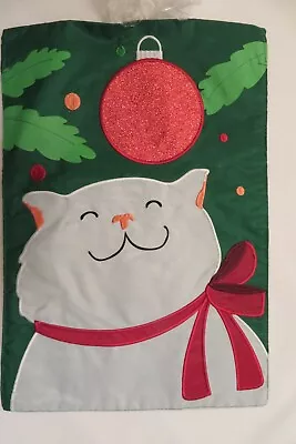 Buy White Cat & Shiny Christmas Ornament, Applique Decorative Garden Flag • 14.04£