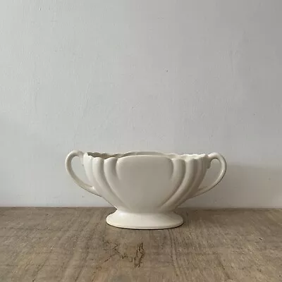 Buy Vintage Cream Ornate Dartmouth Pottery Mantel Double Handled Vase Planter Decor • 28.50£