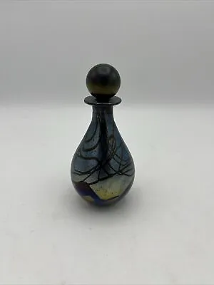 Buy Vtg Shetland Iridescent Blue Perfume Bottle Red Wave ,Blown Art Glass Signature • 140.89£