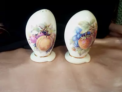 Buy Pretty Vintage Pair Bone China Salt And Pepper Shakers Fruit Decoration • 9.99£