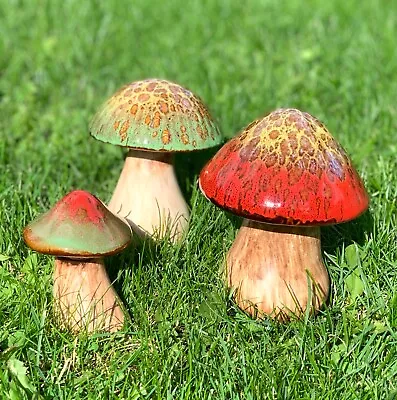 Buy Ceramic Mushrooms Indoor Or Outdoor Garden Pottery Toadstool Ornaments Set Of 3 • 21.95£