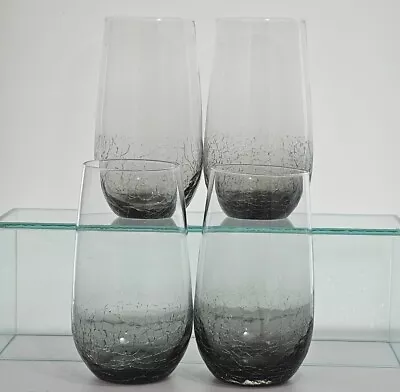 Buy Pier 1 Smoke Crackle Glass Highball Tumblers 6  Grey Ice Tea Water Glasses 4 Set • 47.90£