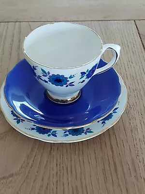 Buy Vintage Sutherland Trio Fine Bone China Staffordshire England Blue Floral Retro • 22£