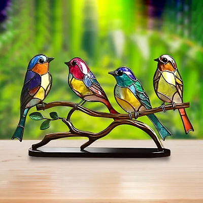 Buy Glass Window Stained Panel Figurine,Acrylic Suncatcher Bird Desktop Statue Decor • 13.43£