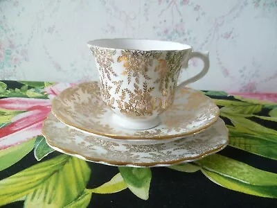 Buy Vintage Royal Vale English China Trio Tea Cup Saucer Plate Gilded Chintz • 5£
