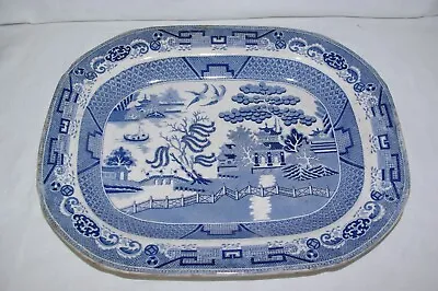 Buy Antique 16  Blue Willow Transfer Print Meat Platter With Combed Base Impressed C • 25£