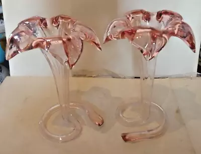 Buy Pair Of Vintage Art Deco Flower Shape Glass Vases Standing About 7 Inches Tall • 38£