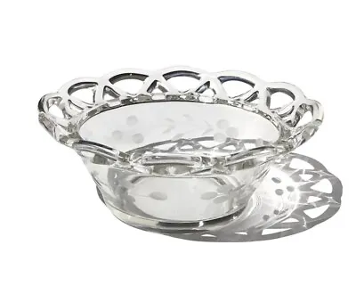 Buy Vintage Clear Crystal Glass Lace Edge 6” Bowl - Leaf And Berry Cut Etch Design • 17£